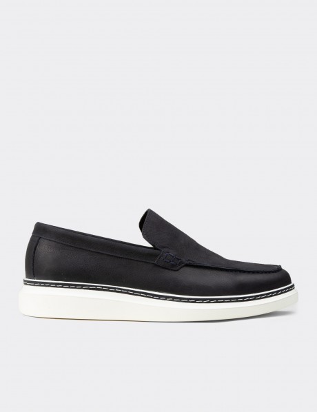 Erkek Hakiki Nubuk Lacivert Loafer Ayakkabı