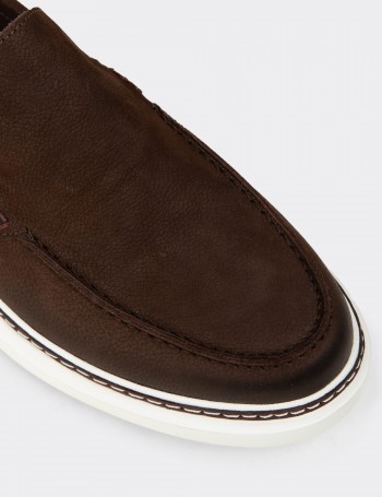 Erkek Hakiki Nubuk Kahverengi Loafer Ayakkabı - EK111MKHVC01