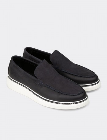 Erkek Hakiki Nubuk Lacivert Loafer Ayakkabı - EK111MLCVC01
