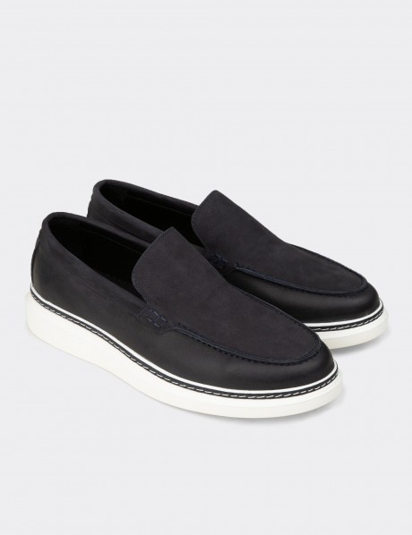Erkek Hakiki Nubuk Lacivert Loafer Ayakkabı