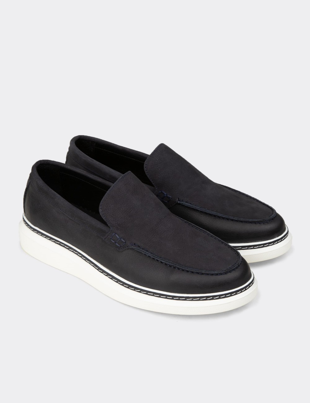 Erkek Hakiki Nubuk Lacivert Loafer Ayakkabı - EK111MLCVC01