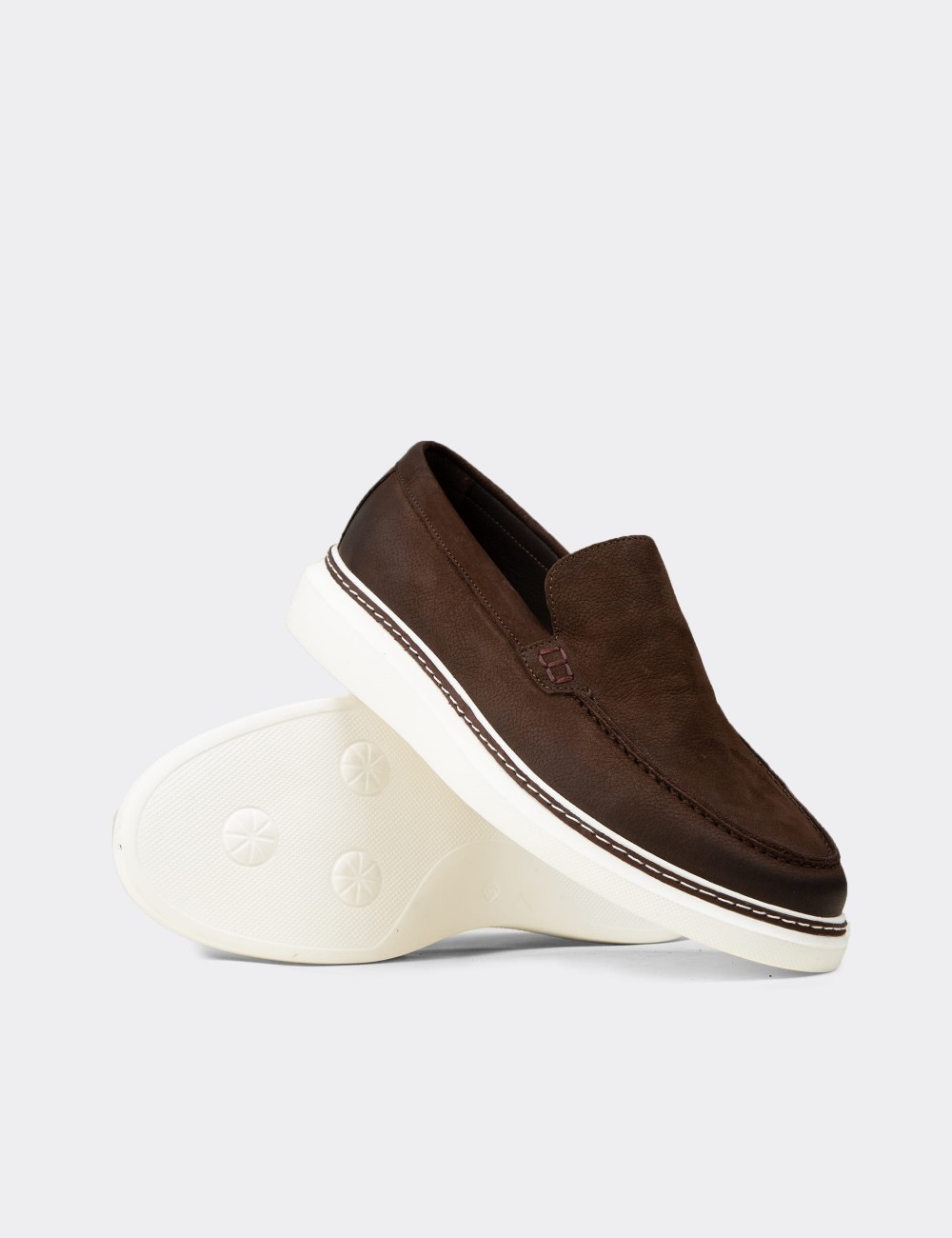 Erkek Hakiki Nubuk Kahverengi Loafer Ayakkabı - EK111MKHVC01