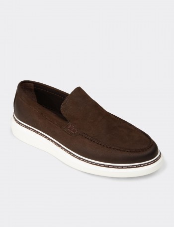 Erkek Hakiki Nubuk Kahverengi Loafer Ayakkabı - EK111MKHVC01