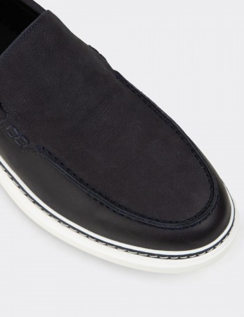Erkek Hakiki Nubuk Lacivert Loafer Ayakkabı - EK111MLCVC01