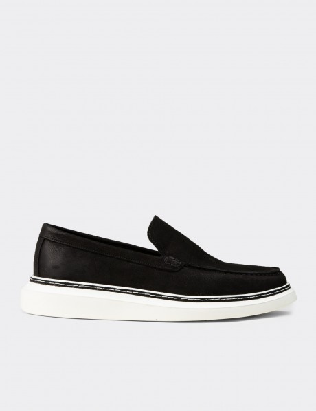 Erkek Hakiki Nubuk Siyah Loafer Ayakkabı