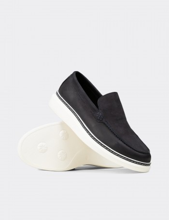 Erkek Hakiki Nubuk Lacivert Loafer Ayakkabı - EK111MLCVC01