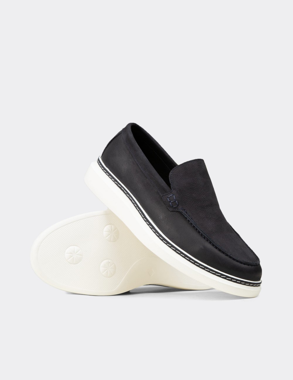 Erkek Hakiki Nubuk Lacivert Loafer Ayakkabı - EK111MLCVC01