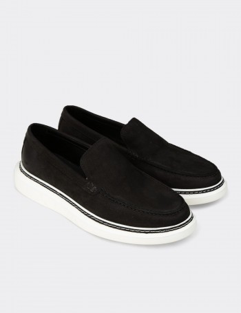 Erkek Hakiki Nubuk Siyah Loafer Ayakkabı - EK111MSYHC01