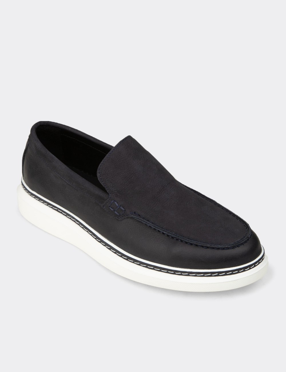 Erkek Hakiki Nubuk Lacivert Loafer Ayakkabı - EK111MLCVC01