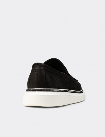 Erkek Hakiki Nubuk Siyah Loafer Ayakkabı - EK111MSYHC01