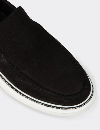 Erkek Hakiki Nubuk Siyah Loafer Ayakkabı - EK111MSYHC01
