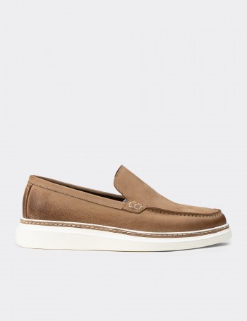 Erkek Hakiki Nubuk Vizon Rengi Loafer Ayakkabı - EK111MVZNC01