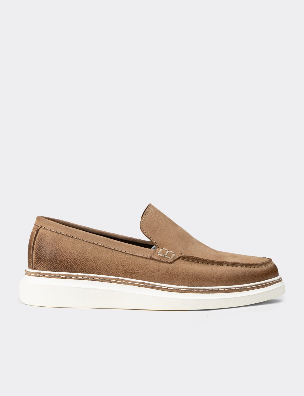 Erkek Hakiki Nubuk Vizon Rengi Loafer Ayakkabı - EK111MVZNC01