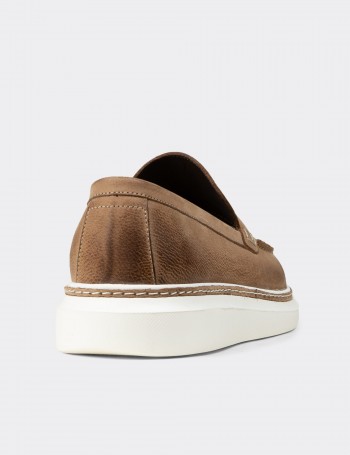 Erkek Hakiki Nubuk Vizon Rengi Loafer Ayakkabı - EK111MVZNC01
