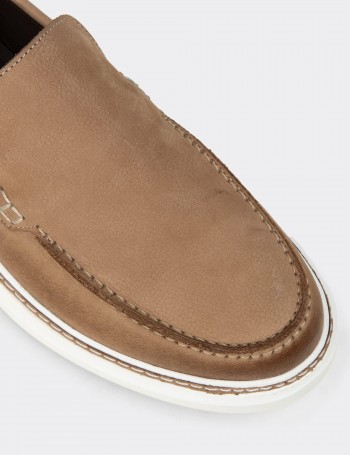 Erkek Hakiki Nubuk Vizon Rengi Loafer Ayakkabı - EK111MVZNC01