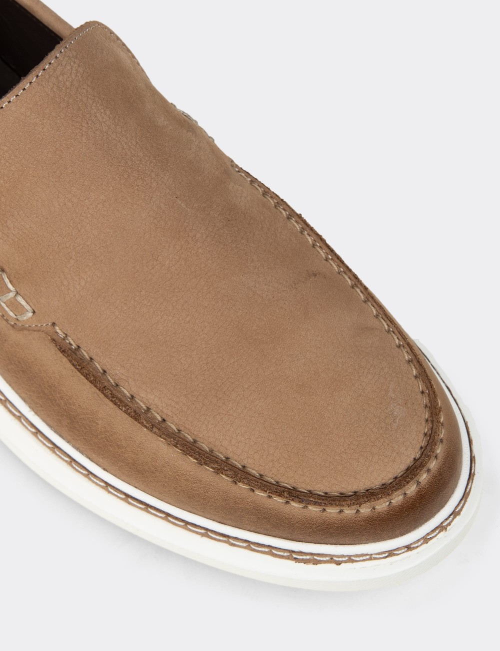 Erkek Hakiki Nubuk Vizon Rengi Loafer Ayakkabı - EK111MVZNC01