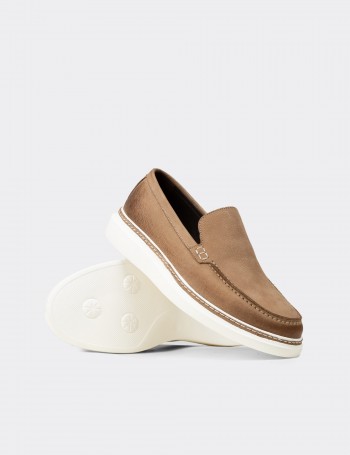 Erkek Hakiki Nubuk Vizon Rengi Loafer Ayakkabı - EK111MVZNC01