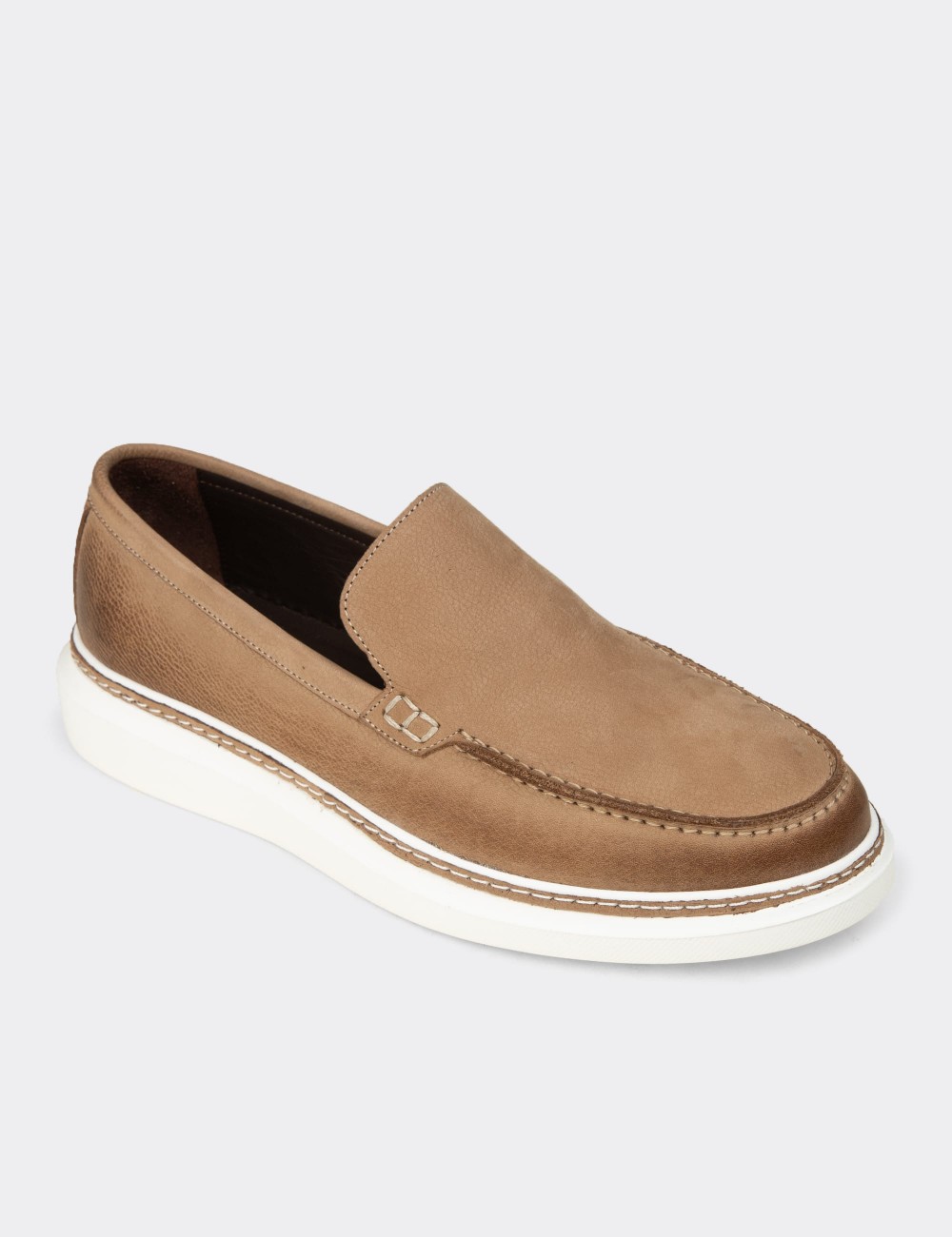 Erkek Hakiki Nubuk Vizon Rengi Loafer Ayakkabı - EK111MVZNC01