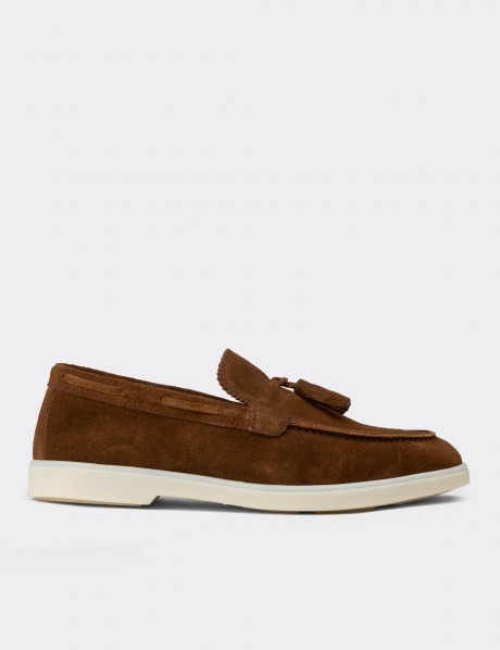 Erkek Hakiki Süet Taba Rengi Püsküllü Loafer