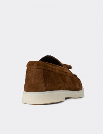 Erkek Hakiki Süet Taba Rengi Püsküllü Loafer - 02027MTBAC01