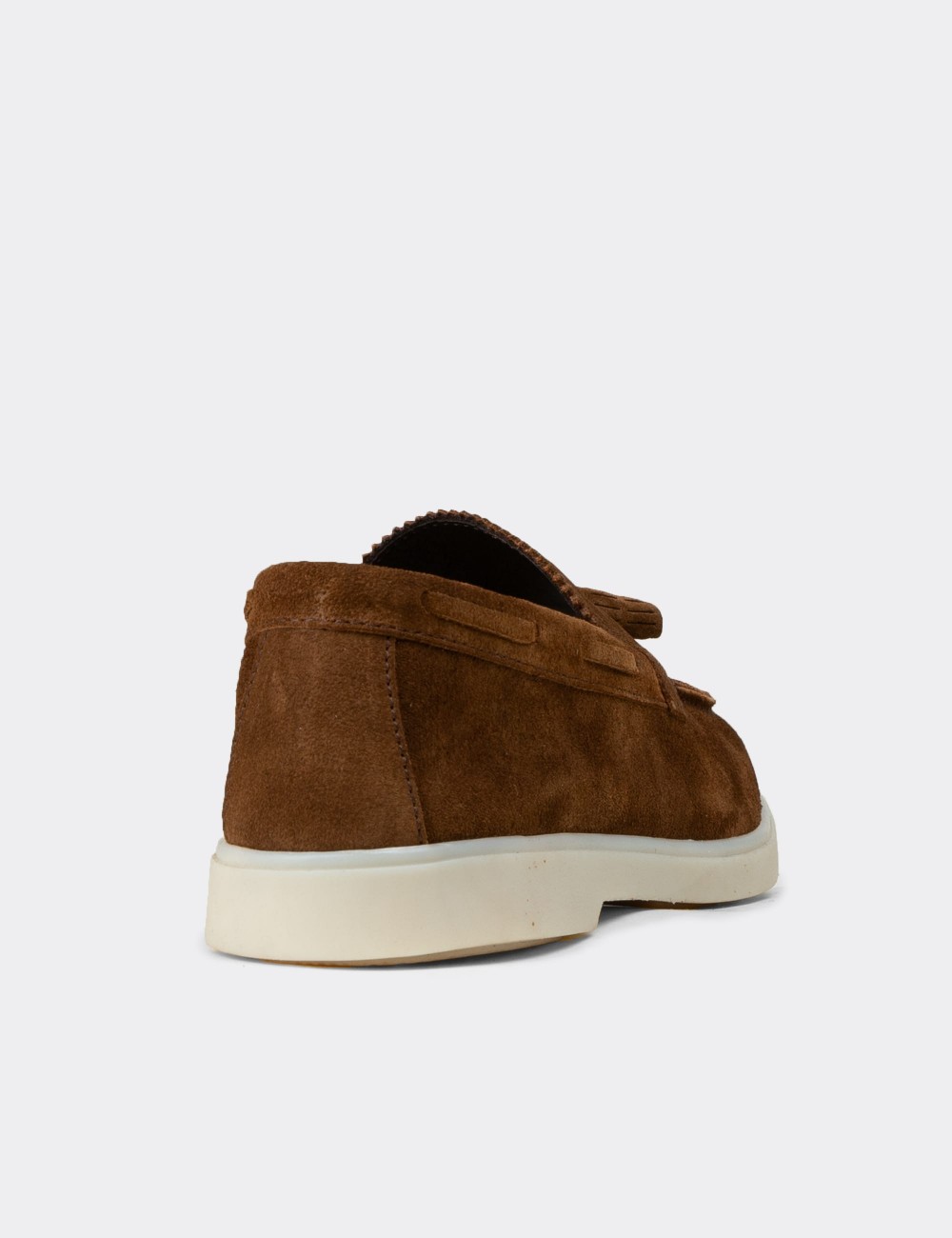 Erkek Hakiki Süet Taba Rengi Püsküllü Loafer - 02027MTBAC01