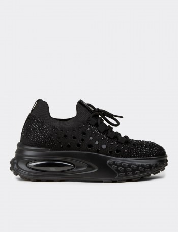 Kadın Siyah Taş Detaylı Sneaker Ayakkabı - 26311ZSYHP01