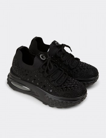 Kadın Siyah Taş Detaylı Sneaker Ayakkabı - 26311ZSYHP01