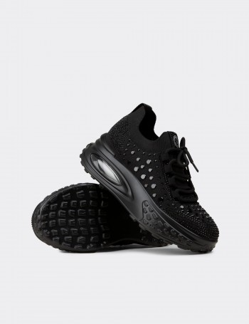 Kadın Siyah Taş Detaylı Sneaker Ayakkabı - 26311ZSYHP01