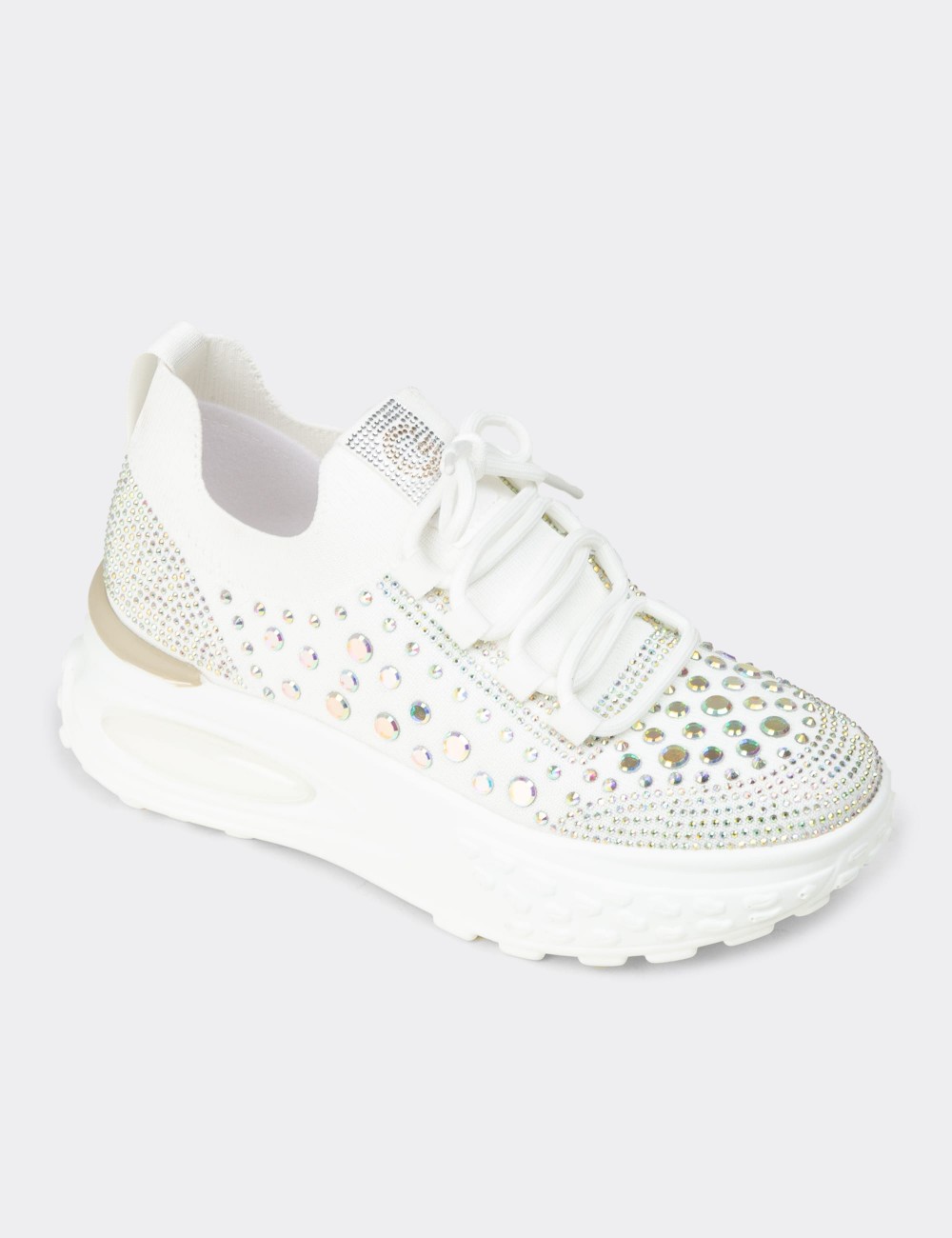 Kadın Beyaz Taş Detaylı Sneaker Ayakkabı - 26311ZBYZP01