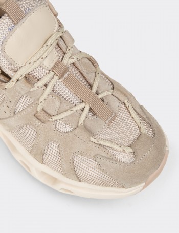 Kadın Hakiki Süet Bej Sneaker Ayakkabı - M1128ZBEJC01