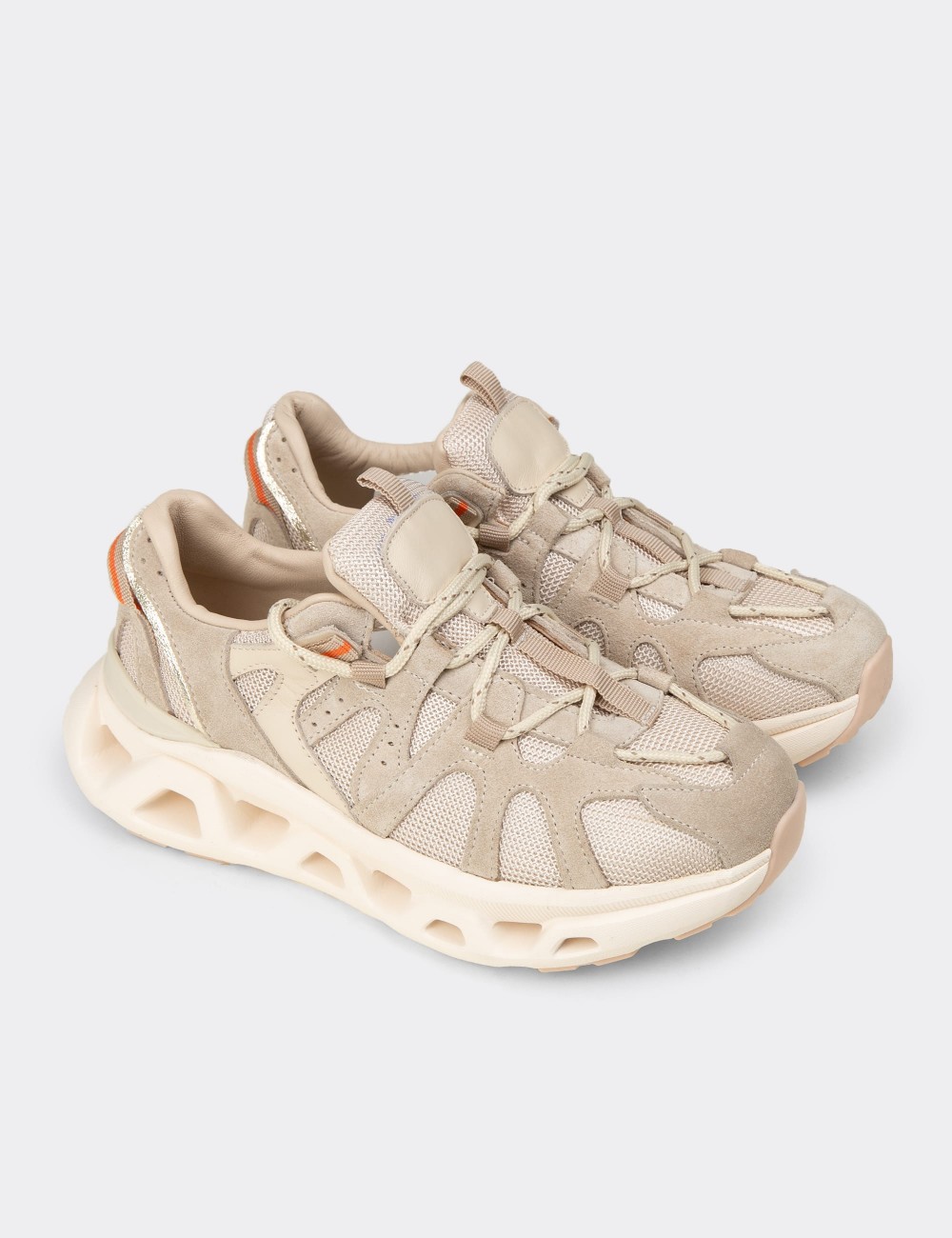 Kadın Hakiki Süet Bej Sneaker Ayakkabı - M1128ZBEJC01