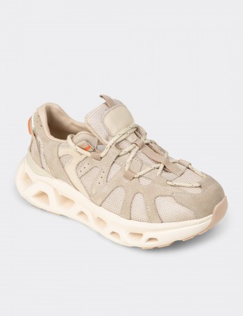 Kadın Hakiki Süet Bej Sneaker Ayakkabı - M1128ZBEJC01