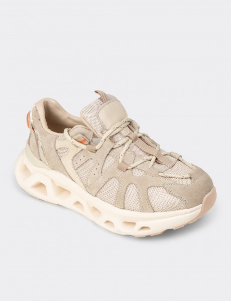 Kadın Hakiki Süet Bej Sneaker Ayakkabı