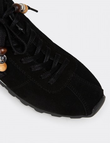 Kadın Hakiki Süet Siyah Sneaker Ayakkabı - M5129ZSYHC01
