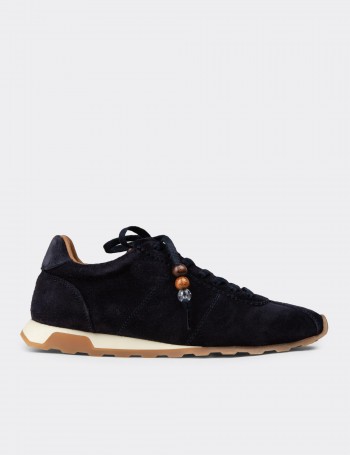 Kadın Hakiki Süet Lacivert Sneaker Ayakkabı - M5129ZLCVC01