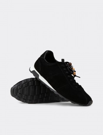 Kadın Hakiki Süet Siyah Sneaker Ayakkabı - M5129ZSYHC01