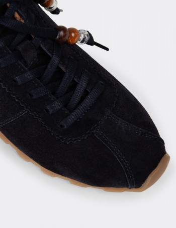 Kadın Hakiki Süet Lacivert Sneaker Ayakkabı - M5129ZLCVC01