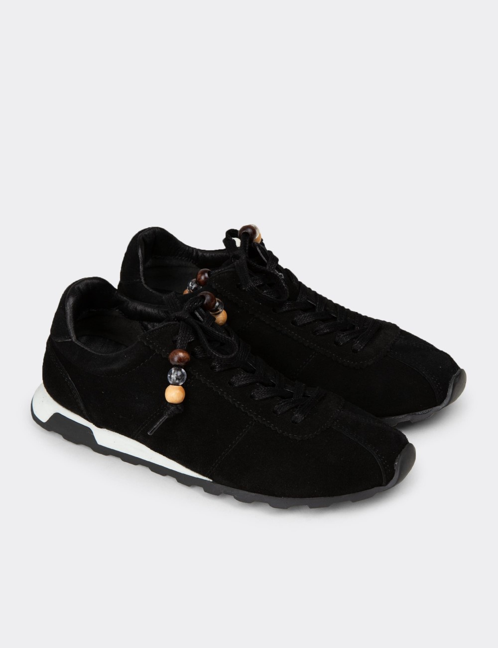 Kadın Hakiki Süet Siyah Sneaker Ayakkabı - M5129ZSYHC01