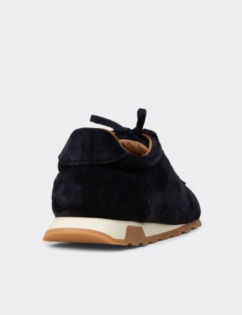Kadın Hakiki Süet Lacivert Sneaker Ayakkabı - M5129ZLCVC01