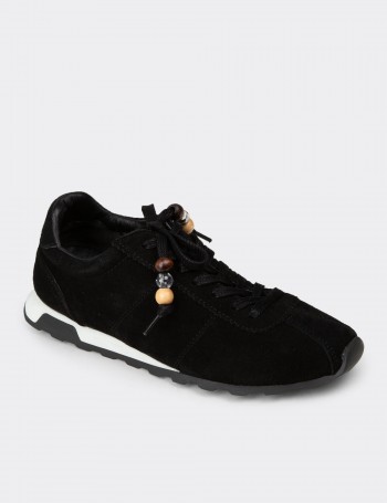 Kadın Hakiki Süet Siyah Sneaker Ayakkabı