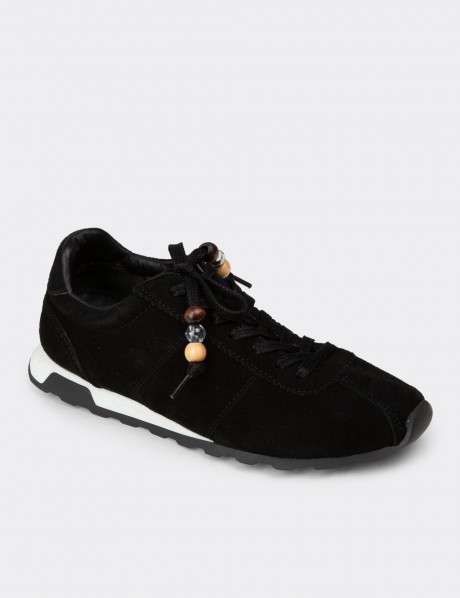 Kadın Hakiki Süet Siyah Sneaker Ayakkabı