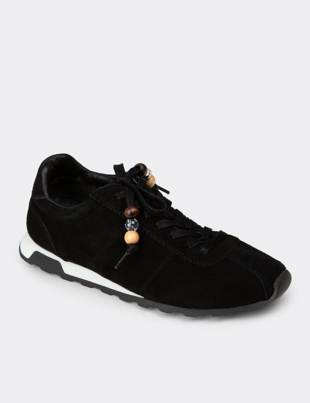 Kadın Hakiki Süet Siyah Sneaker Ayakkabı - M5129ZSYHC01