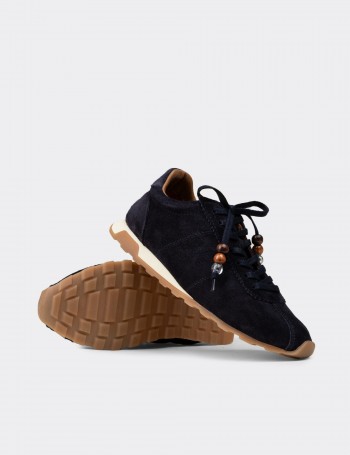 Kadın Hakiki Süet Lacivert Sneaker Ayakkabı - M5129ZLCVC01