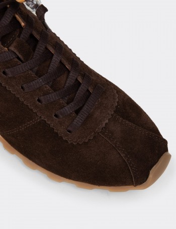 Kadın Hakiki Süet Kahverengi Sneaker Ayakkabı - M5129ZKHVC01