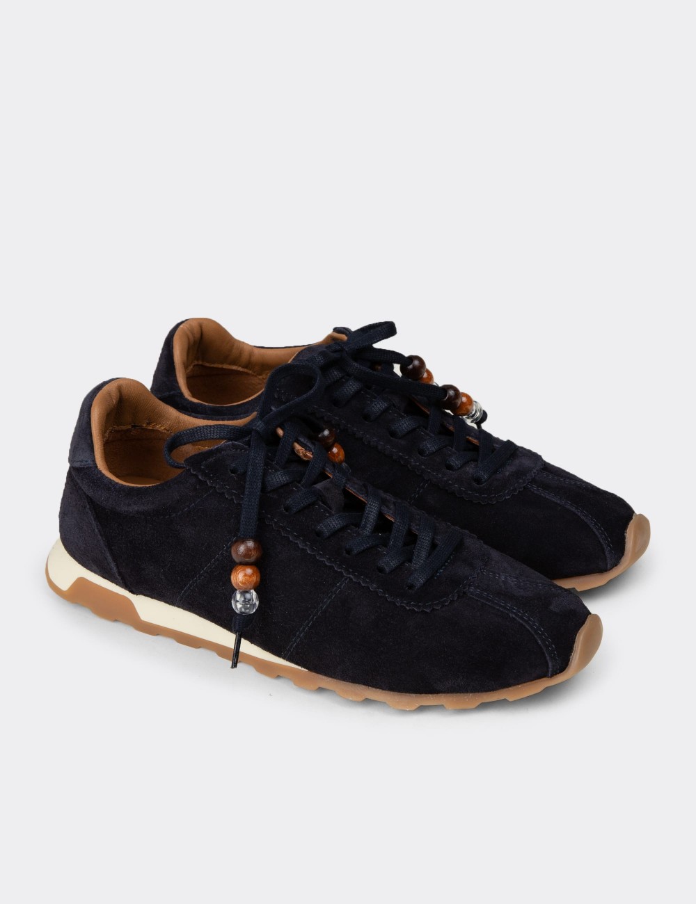 Kadın Hakiki Süet Lacivert Sneaker Ayakkabı - M5129ZLCVC01