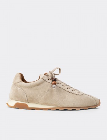 Kadın Hakiki Süet Bej Sneaker Ayakkabı