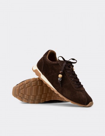 Kadın Hakiki Süet Kahverengi Sneaker Ayakkabı - M5129ZKHVC01