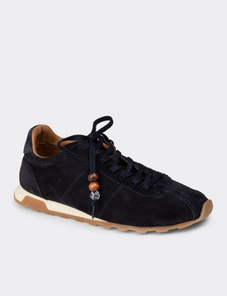 Kadın Hakiki Süet Lacivert Sneaker Ayakkabı