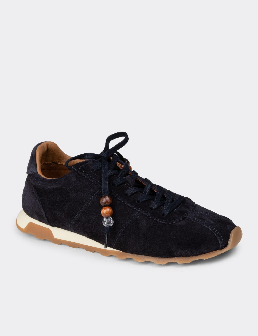 Kadın Hakiki Süet Lacivert Sneaker Ayakkabı - M5129ZLCVC01