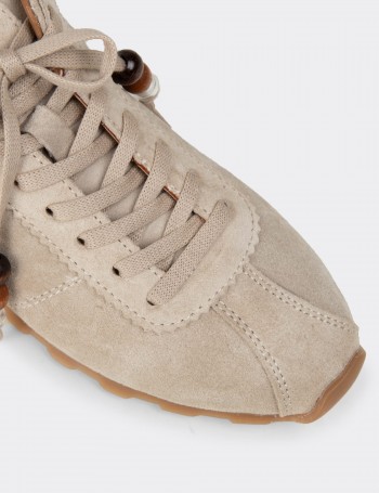 Kadın Hakiki Süet Bej Sneaker Ayakkabı - M5129ZBEJC01